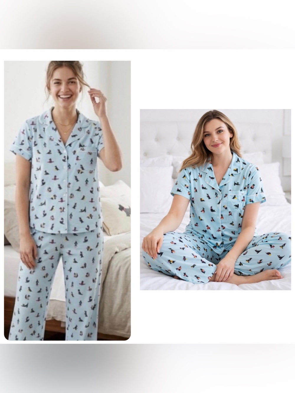 Kate Spade Large Scottie Dog Pajama Set Blue Short Sleeve Lounge Sleepwear NWT